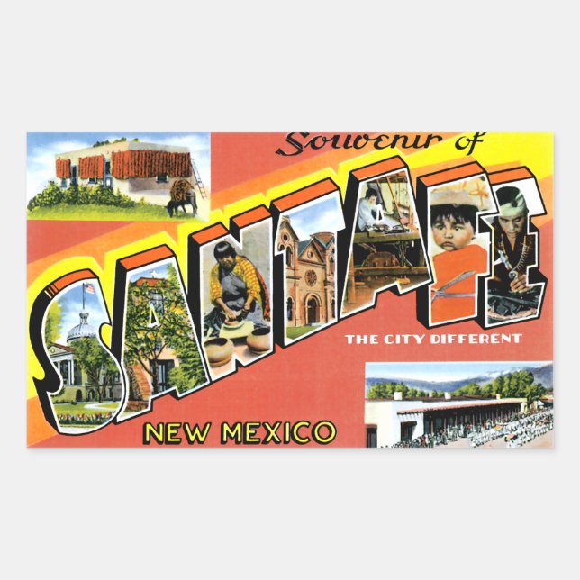 Greetings From Santa Fe Rectangular Sticker (Front)