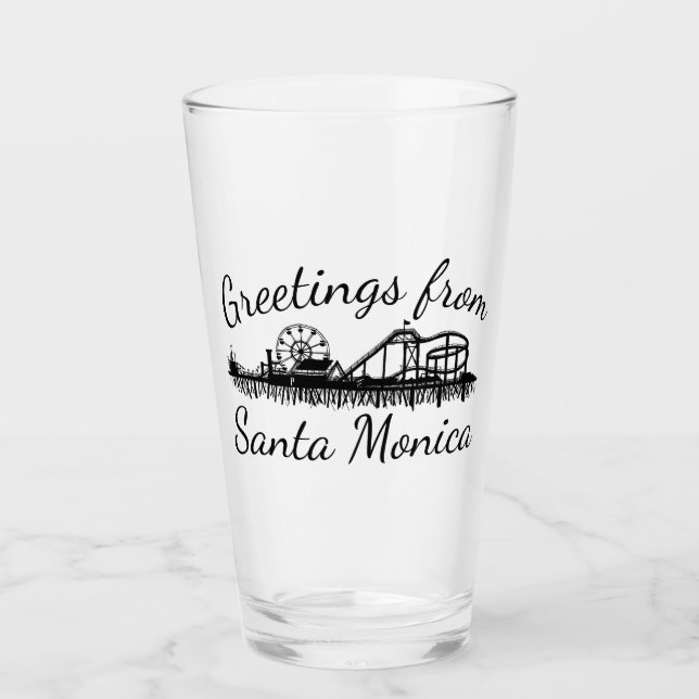 Greetings from Santa Monica CA California Pier Glass (Front)
