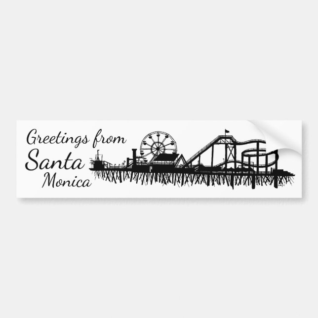 Greetings from Santa Monica California CA Pier Bumper Sticker (Front)