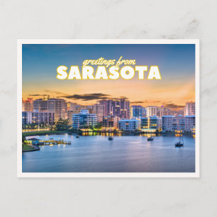 Greetings from Sarasota Florida Retro Downtown Postcard