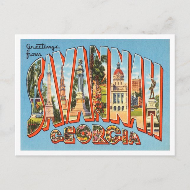 Greetings from Savannah, Georgia Vintage Travel Postcard (Front)