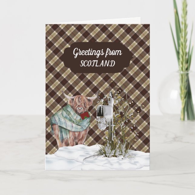 Greetings From Scotland Bannockbane Tartan Christm Holiday Card (Front)