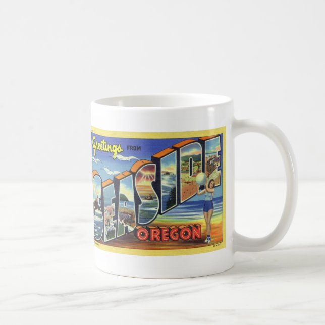 Greetings from Seaside OR Coffee Postcard Mug (Right)