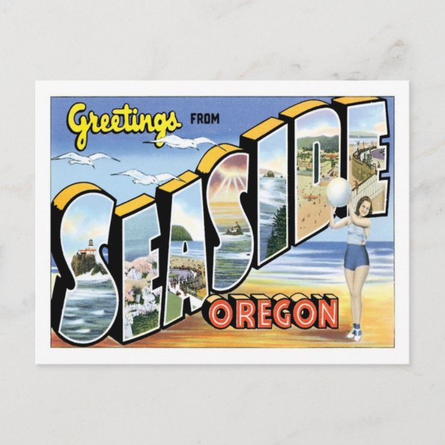 Greetings From Seaside Oregon US City Postcard (Front)