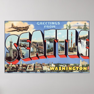 Greetings From Seattle Washington, Vintage Poster