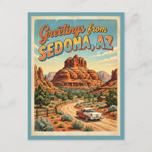 Greetings From Sedona Arizona Bell Rock Retro 1950 Postcard
