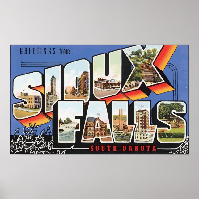 Greetings From Sioux Falls South Dakota, Vintage Poster (Front)