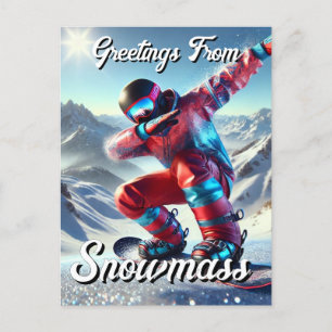 Greetings from Snowmass Dabbing Snowboarder Postcard
