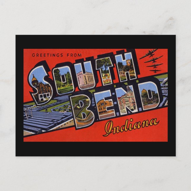 Greetings from South Bend Indiana Postcard (Front)