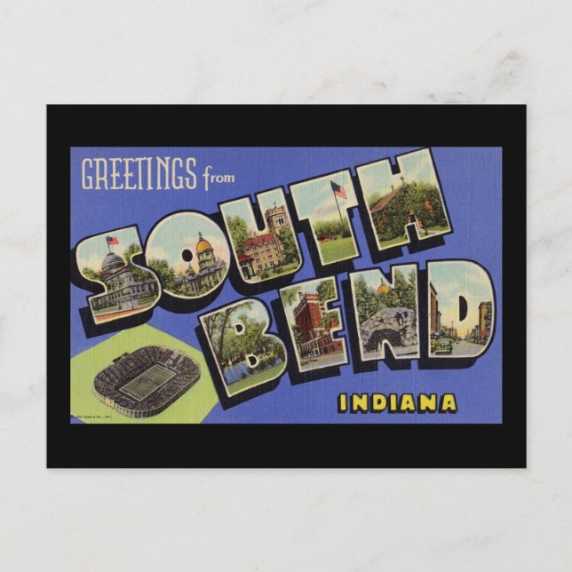 Greetings from South Bend Indiana Postcard (Front)