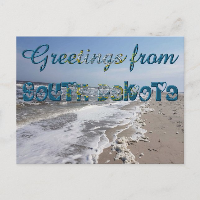 Greetings from South Dakota State Flag USA Hearts Postcard (Front)
