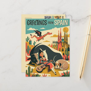 Greetings from Spain Retro Travel Postcard