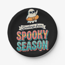 Greetings from Spooky Season Retro Ghost Illustrat