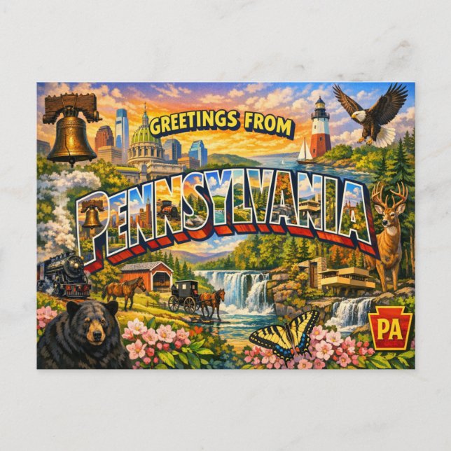 Greetings From State Postcard  (Front)