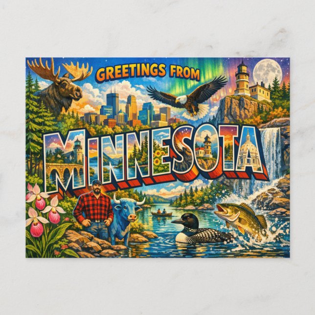 Greetings From State Postcard  (Front)