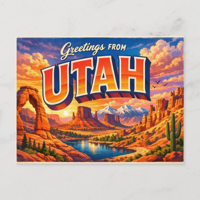 Greetings From State Postcard  (Front)