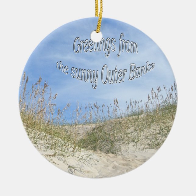 Greetings From Sunny OBX Sea Oats Ornament (Front)