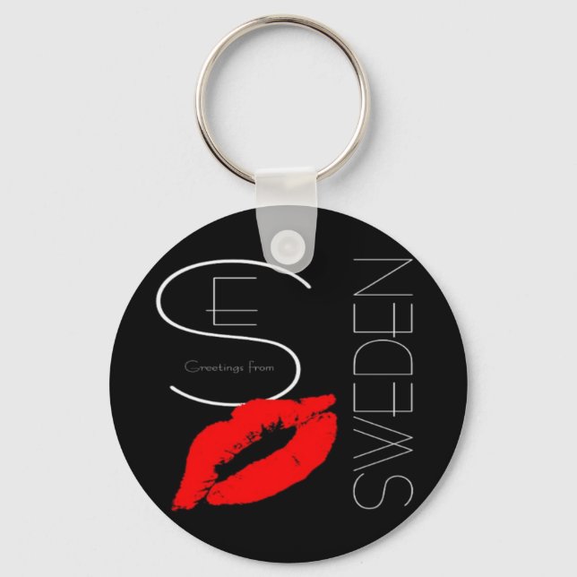 Greetings from Sweden Red Lipstick Love Kiss Black Key Ring (Front)