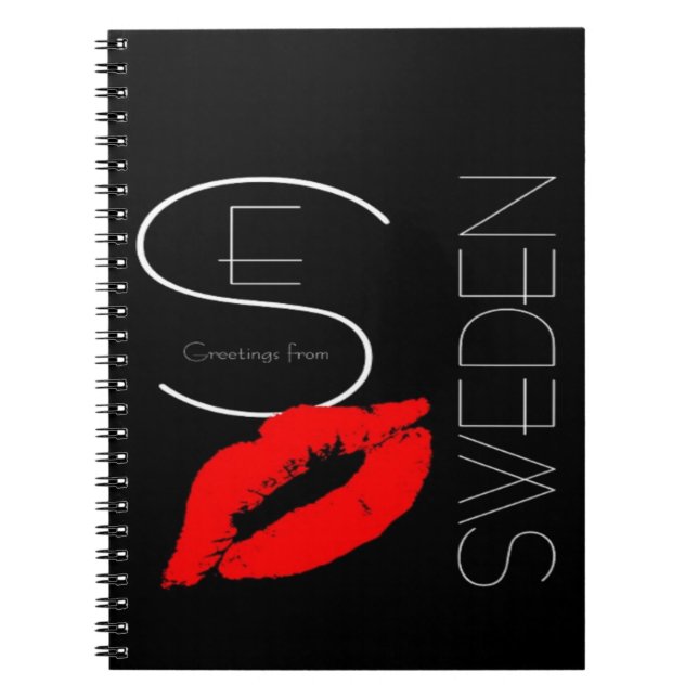 Greetings from Sweden Red Lipstick Love Kiss Black Notebook (Front)