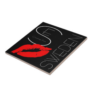 Greetings from Sweden Red Lipstick Love Kiss Black Tile