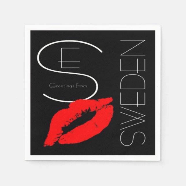 Greetings from Sweden Swedish Red Lipstick Kiss Napkin (Front)