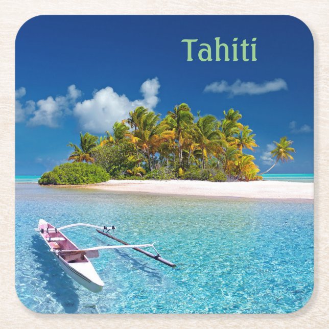 Greetings from Tahiti Square Paper Coaster (Front)