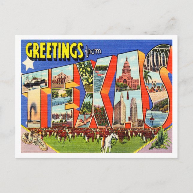 Greetings from Texas Vintage Travel Postcard (Front)