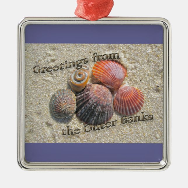 Greetings from the Outer Banks Seashells Items Metal Tree Decoration (Front)