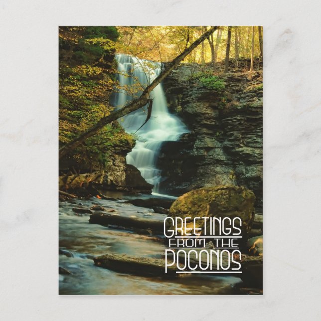 Greetings from the Poconos! Fulmer Falls Postcard (Front)