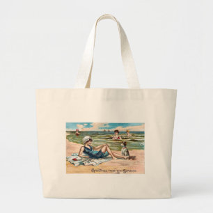 Greetings from the Seaside!  Vintage postcard Large Tote Bag