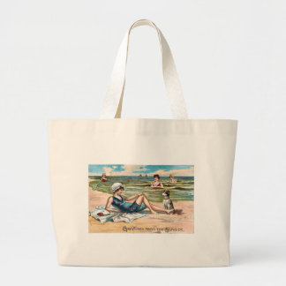 Greetings from the Seaside! Vintage postcard Large Tote Bag