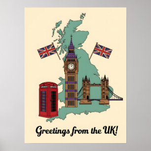 Greetings from the UK British Landmarks Travel Poster