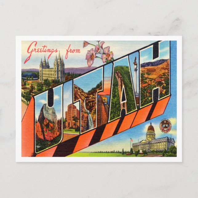 Greetings from Utah Vintage Travel Postcard (Front)