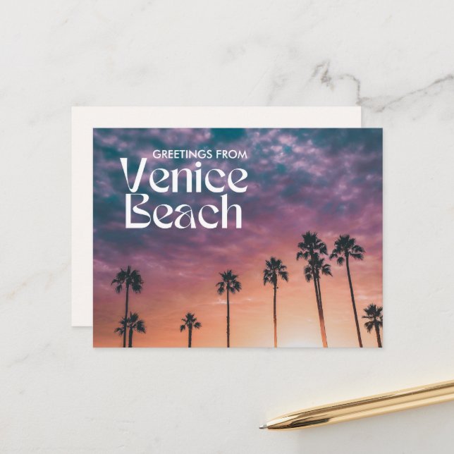 Greetings from Venice Beach Sunset Postcard (Front/Back In Situ)