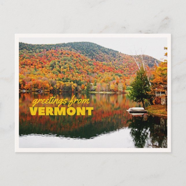 Greetings from Vermont Fall Leaves Retro Greeting Postcard (Front)