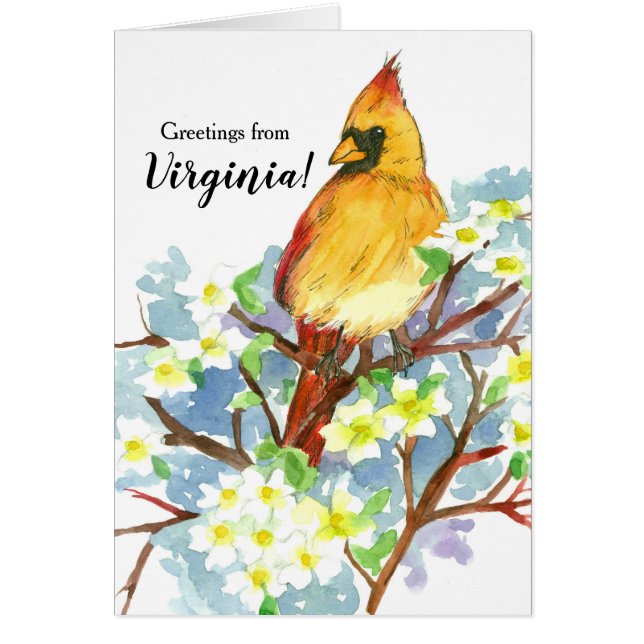 Greetings From Virginia Female Cardinal Bird (Front)