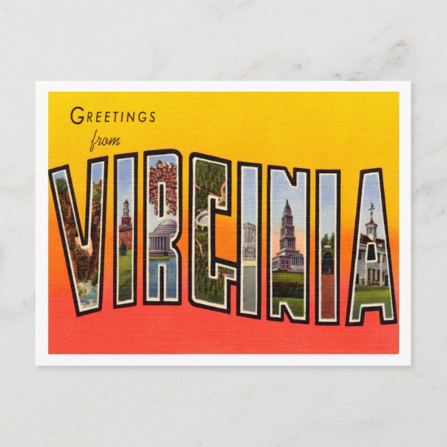 Greetings from Virginia Vintage Travel Postcard (Front)