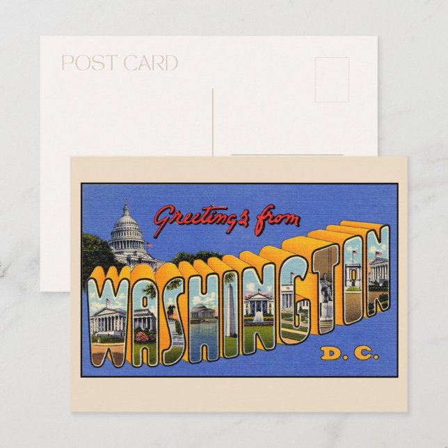 Greetings from Washington DC Large Letter Vintage Postcard (Front/Back)