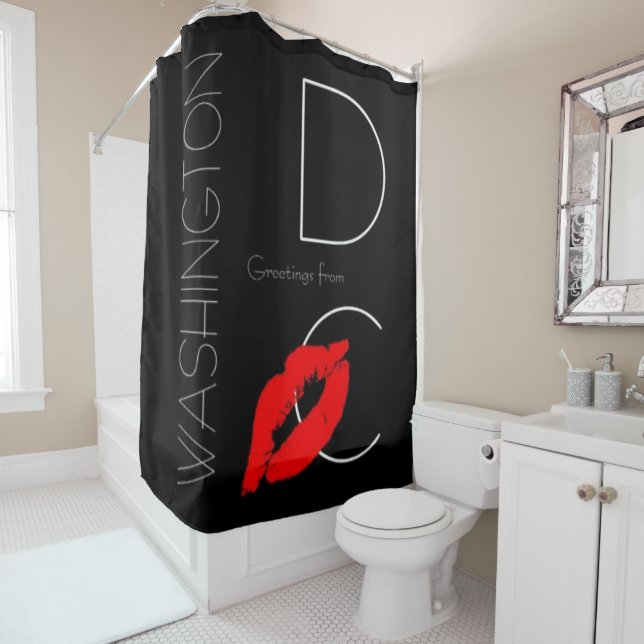 Greetings from Washington DC Red Lipstick Kiss Shower Curtain (In Situ)
