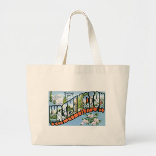 Greetings from Washington state! Vintage Post Card Large Tote Bag