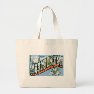 Greetings from Washington state! Vintage Post Card Large Tote Bag