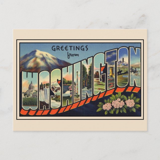 Greetings from Washington State Vintage Postcard (Front)