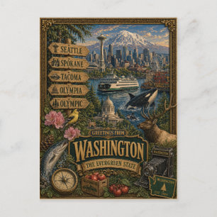 Greetings From Washington Vintage Retro Art Postcard