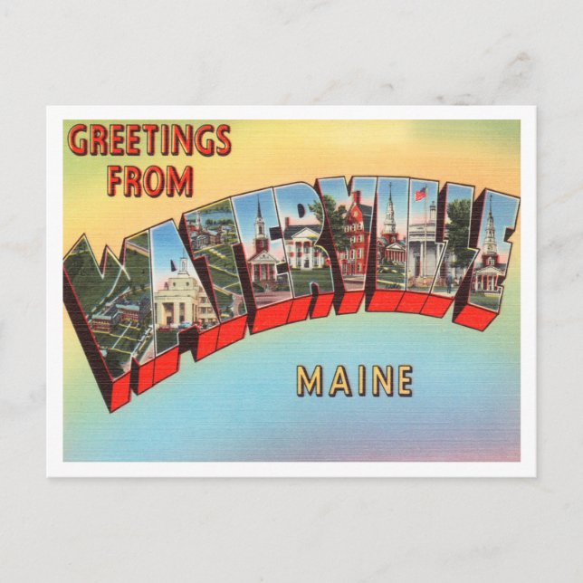 Greetings from Waterville, Maine Vintage Travel Postcard (Front)