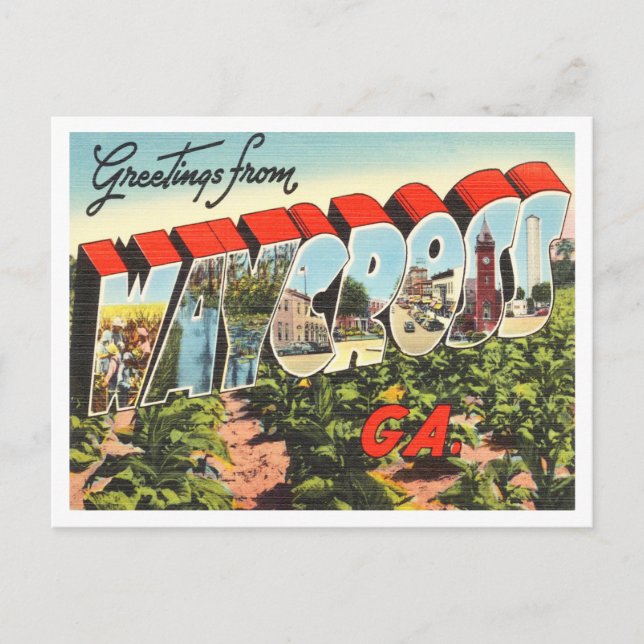 Greetings from Waycross, Georgia Vintage Travel Postcard (Front)