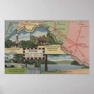 Greetings From Western Maryland (Detailed Map) Poster