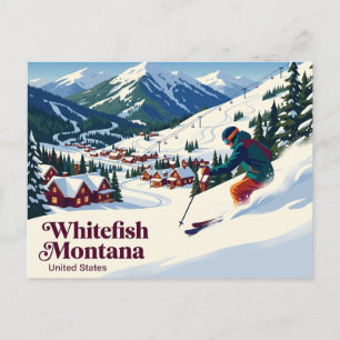 Greetings from Whitefish Montana Skier Postcard