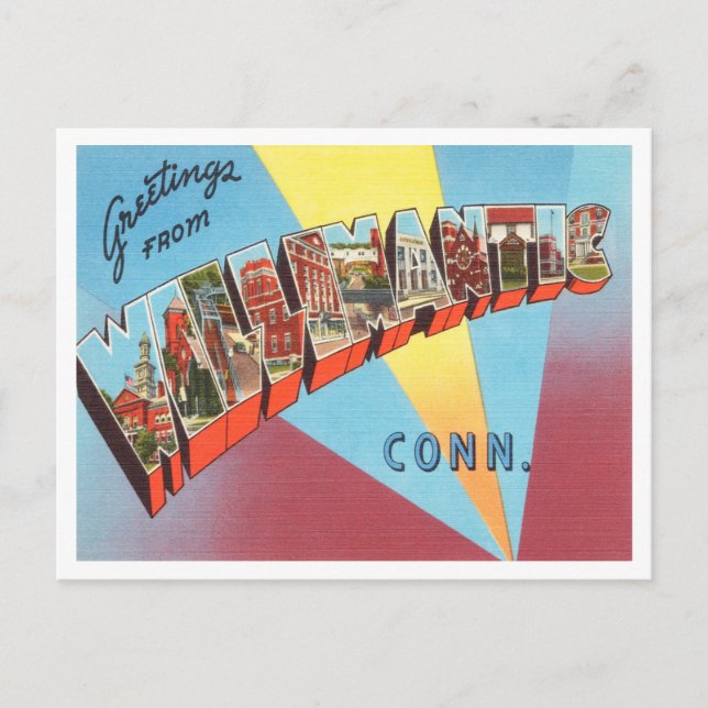 Greetings from Willimantic, Conneticut Travel Postcard (Front)