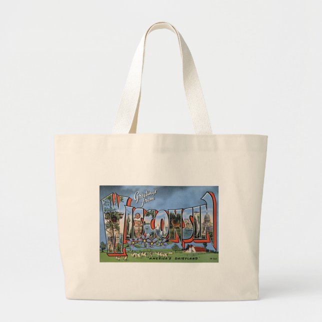 Greetings From Wisconsin Large Tote Bag (Front)