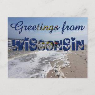 Greetings from Wisconsin State Flag USA Heart Postcard